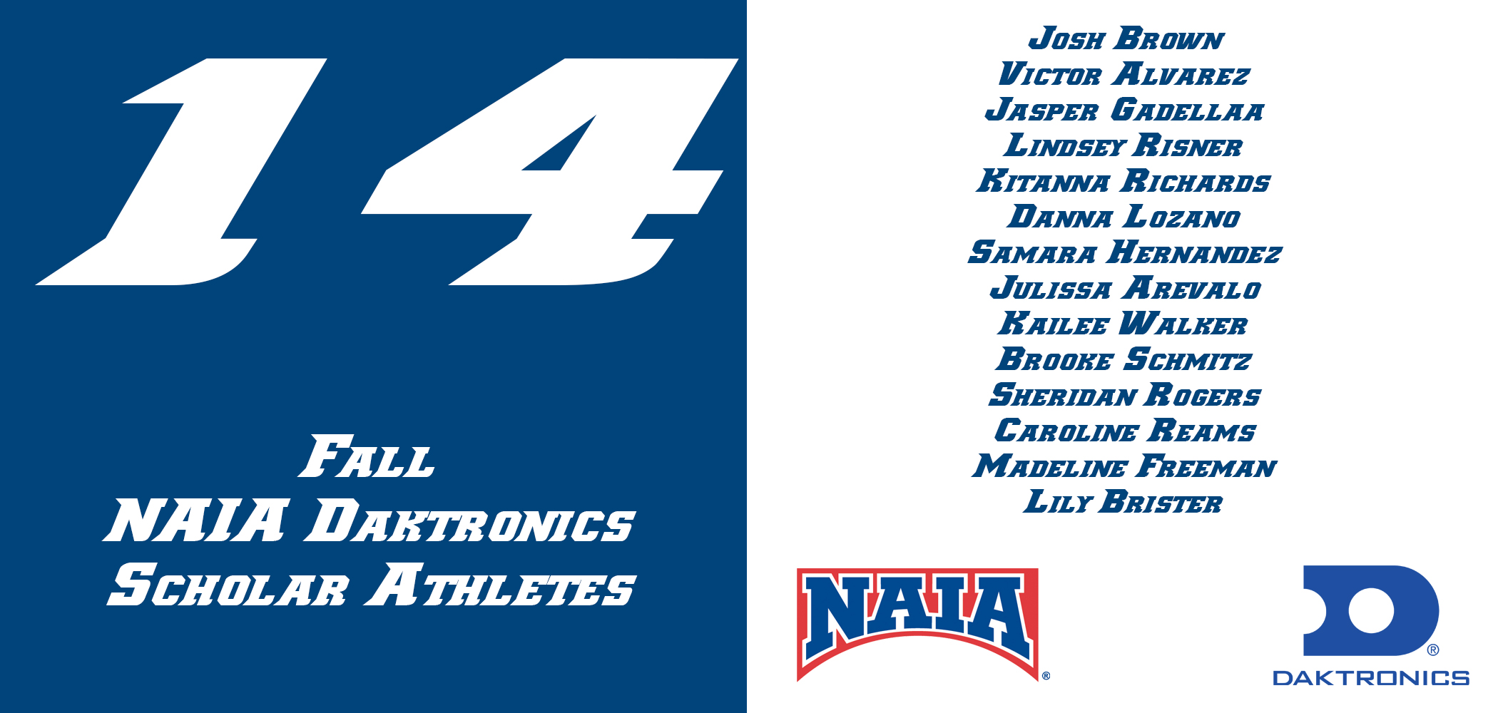 14 Fall Athletes Earn Daktronics Scholar Athlete Honors From The NAIA